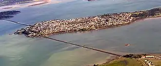 Aerial view with causeway