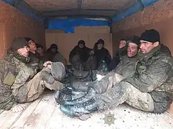 Russian prisoners of war at the Battle of Sumy in 2022 wearing EMR uniforms