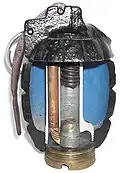 Cutaway view of a No. 5 Mills bomb