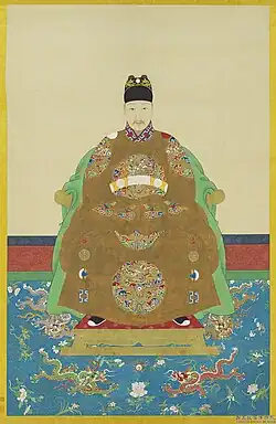 A portrait of the Taichang Emperor seated on his throne