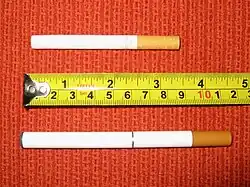 An ordinary cigarette compared to a "cigalike" e-cigarette.