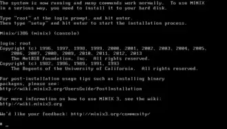 The MINIX 3.3.0 login prompt