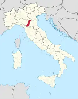 Map highlighting the location of the province of Modena in Italy