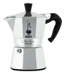 Photograph of classic Bialetti Moka Express coffee maker.