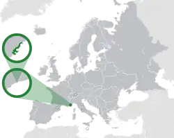 Location of Monaco (green) in Europe (dark grey)