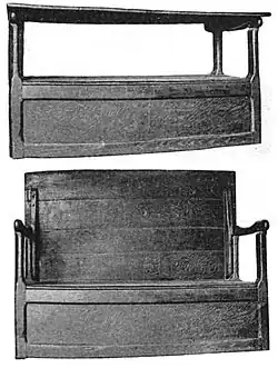 Hutch table configured as a table (top) and settle (bottom)