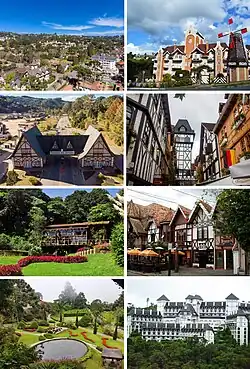 Top left to bottom right: Aerial view of Capivari neighborhood; Vila Holandesa; Campos do Jodão city gate; Boulevard Geneve; Amantikir School; Djalma Forjaz Street; Amantikir Gardens; Home Green Home Hotel.