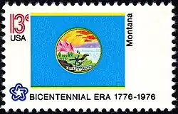 The 1905 Montana state flag as depicted in the 1976 bicentennial postage stamp series