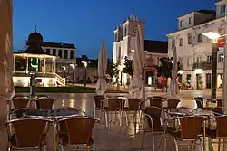 The main square of Montijo by twilight