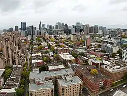 Aerial view looking southeast towards Downtown Montreal