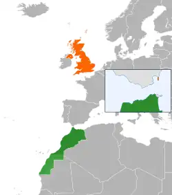 Map indicating locations of Morocco and United Kingdom