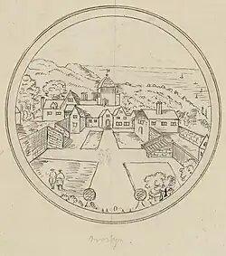 Sketch of the courtyard at Mostyn before the house was remodelled in the 1840s