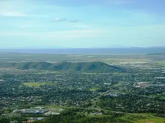 Mount Louisa, with the Ross River in the foreground and Cleveland Bay in the distance