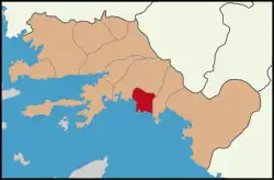 Map showing Ortaca District in Muğla Province