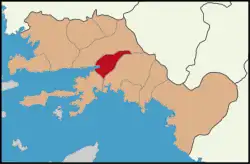 Map showing Ula District in Muğla Province