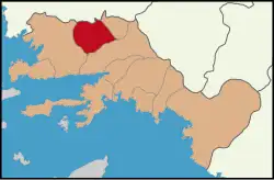 Map showing Yatağan District in Muğla Province