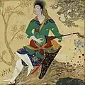 Iranian style rubab c. 1590, longer neck, painted by Muhammad Jaffar