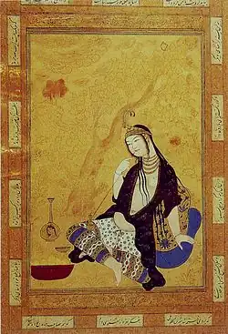 "Young woman smoking a hookah", c. 1600. Topkapi Museum