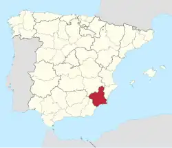 Map of Spain with the province of Murcia highlighted