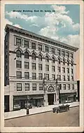 The Murphy Building as seen on a 1919 postcard, was located just to the right of where the abandoned Majestic Theatre now sits. The building was demolished in May 2015.[6]