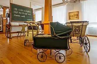 blackboard and pram