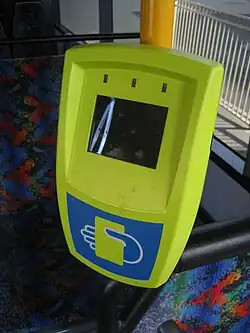 A first generation myki reader on a bus