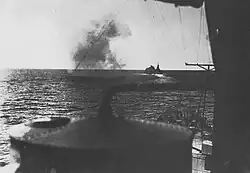 Myōkō and Ashigara engaging the limping Exeter, 1 March 1942