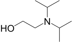 Skeletal formula of N,N-diisopropylaminoethanol with some implicit hydrogens shown