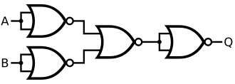Circuit diagram: NOR(NOR(A, B), NOR(A, B))