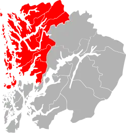 Hordaland: Bergen og omland in red