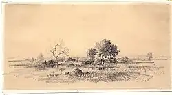 Landscape (1870–72), black chalk on buff paper, 6 x 11 in. (15.2 x 28&nbsp;cm), Clark Art Institute