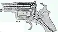 Nagant revolver with tensioned trigger. The mainspring (bottom right) consists of two leaf arms, and also acts as a trigger spring.