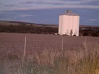 View of Nantawarra's silos from Highway 1, facing east