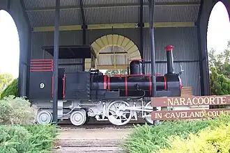 A South Australian Railways V class locomotive in a park in Naracoorte