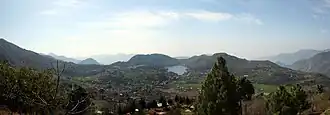 A panoramic photo of the Naukuchiatal Lake in Uttarakhand, India