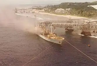 A ship being loaded with phosphate in Aiwo district, Nauru
