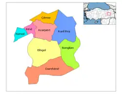 Map of the districts of the Turkish province of Bîngol