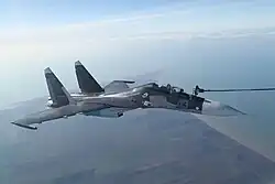 A Black Sea Fleet Naval Aviation Sukhoi Su-30SM multirole fighter conducted an aerial refueling activity, 2018
