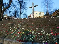 Flowers laid out on the slope of the alley. 9 March 2014