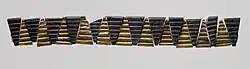 Sumerian necklace; 2600–2500 BC; gold and lapis lazuli; length: 22.5&nbsp;cm (8.9&nbsp;in); from the Royal Cemetery at Ur (Iraq); Metropolitan Museum of Art