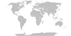 A map showing the member states of the Dutch Language Union (red)