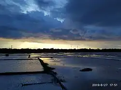 Sunset over the flooded fields of Assasuni upazila