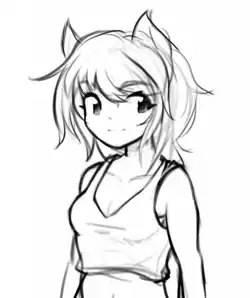 Black-and-white sketch headshot of a young woman with cat ears. The cat ears are drawn simply with two to three strokes on the top of the head.