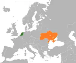 Map indicating locations of Netherlands and Ukraine