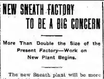 newspaper article headline saying New Sneath Factory to be a Big Concern