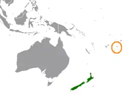 Map indicating locations of New Zealand and Tonga