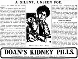 "A Silent, Unseen Foe," ad by Doan's Kidney Pills