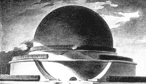 Étienne-Louis Boullée, fantasy sketch Cénotaphe a Newton (1784)