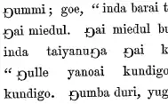 An 1856 text in Gamilaraay, using a rotated capital G as a substitute for ŋ.