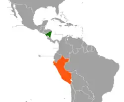 Map indicating locations of Nicaragua and Peru